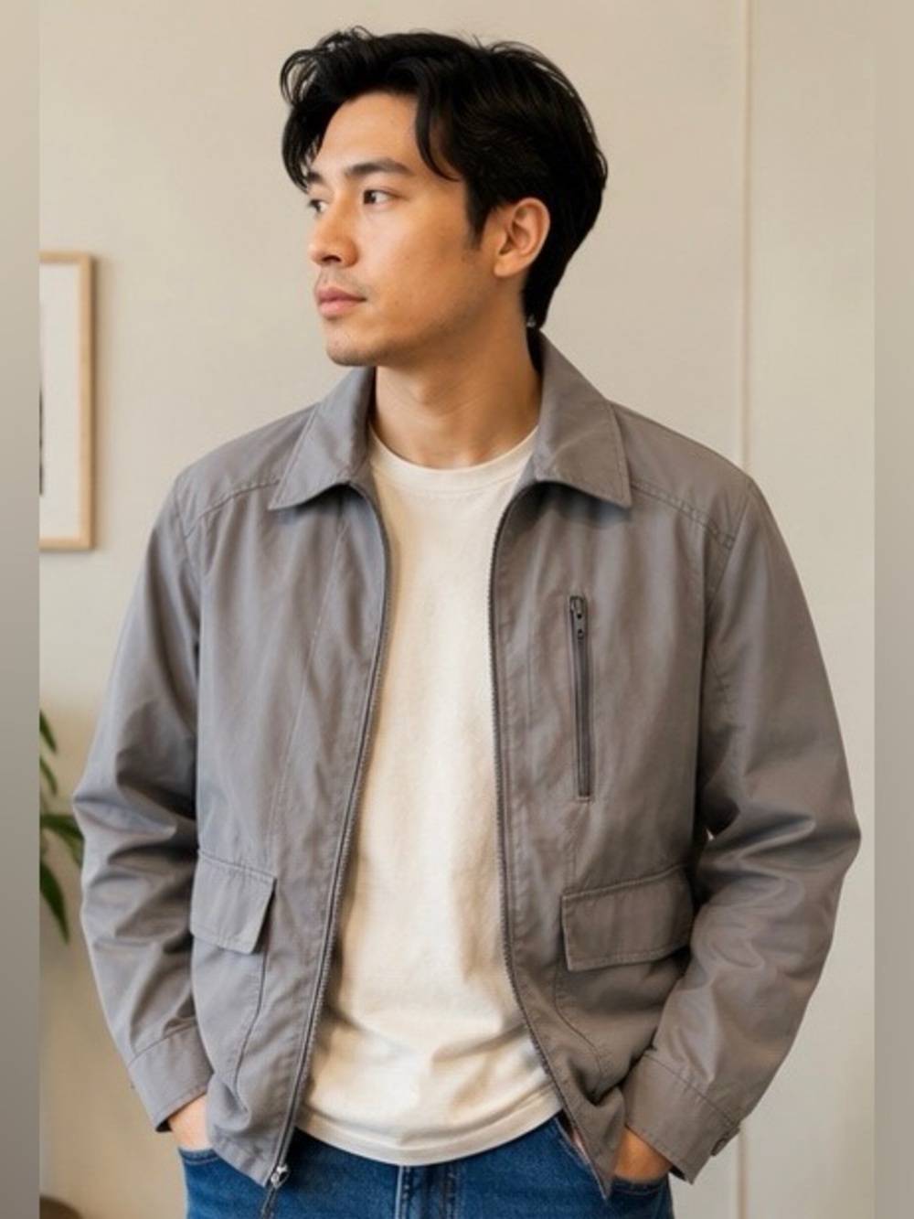 London Fog Light Gray Zip Utility Jacket